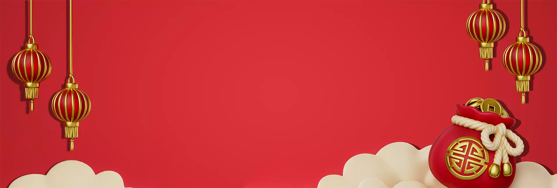 麻將胡了資訊站紅色燈籠與福袋橫幅背景圖